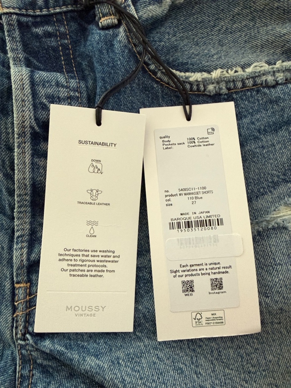 Moussy Dark Blue Frayed Hem Denim Shorts for Women - Picture 2 of 6
